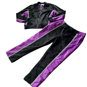 Nova Sport Velour Zip Up Tracksuit Matching Set Black Purple SIZE XXL